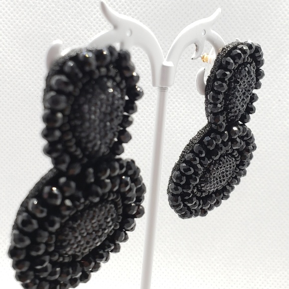 Black handmade earrings, jewelry statement earring - Picture 2 of 7